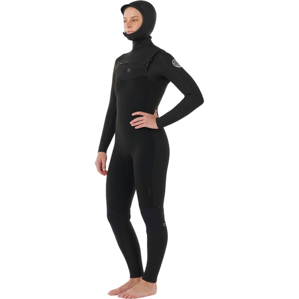 2026 Rip Curl Womens Dawn Patrol 5/4mm Hooded Chest Zip Wetsuit 15YWFS - Black
